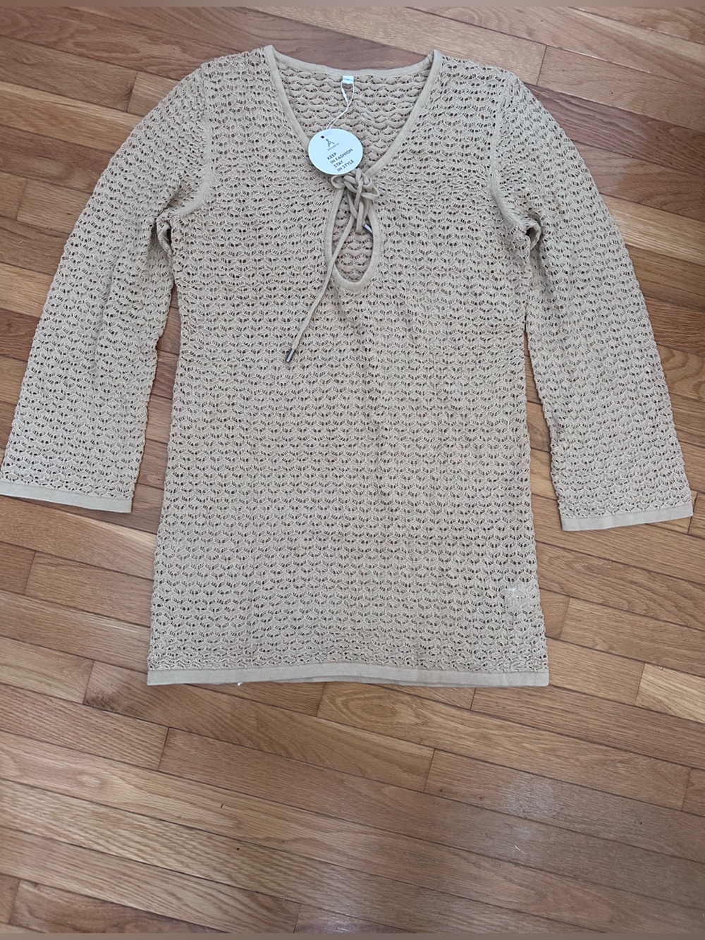 Women’s Crochet Knit Swim Coverup Tunic - Cream Size Small